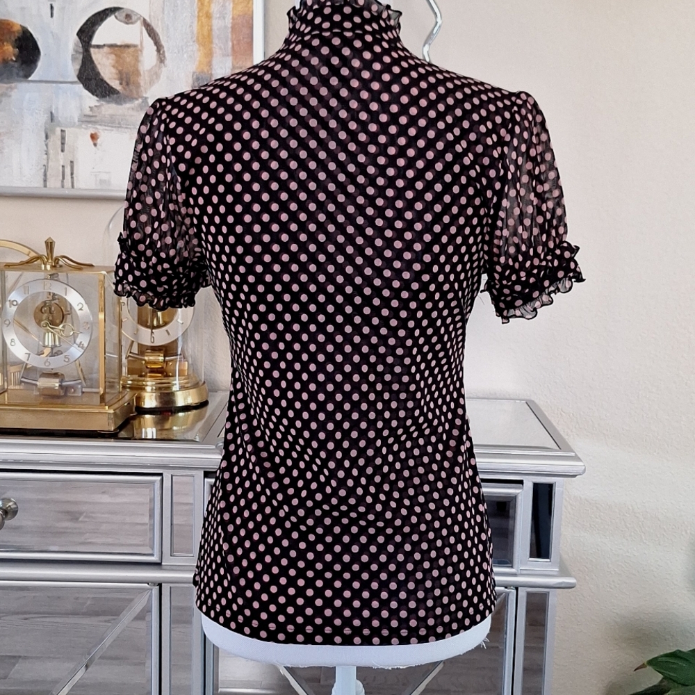 INC Black Pink Chic Polka Dot Blouse Top Size M - Picture 2 of 5